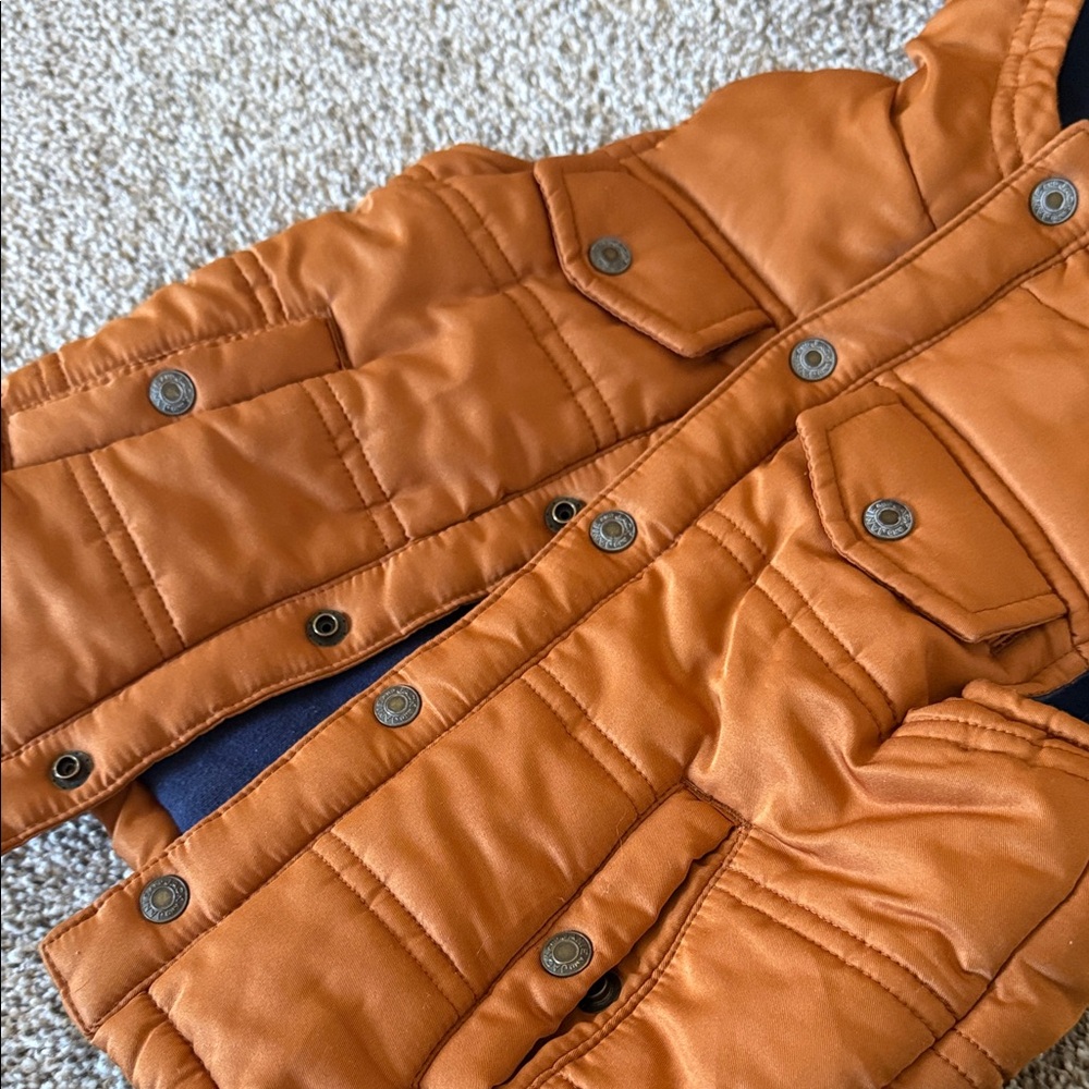 Janie and Jack Boys Hooded Puffer Vest Navy Lined Brown Size 18-24 MO - Picture 5 of 5